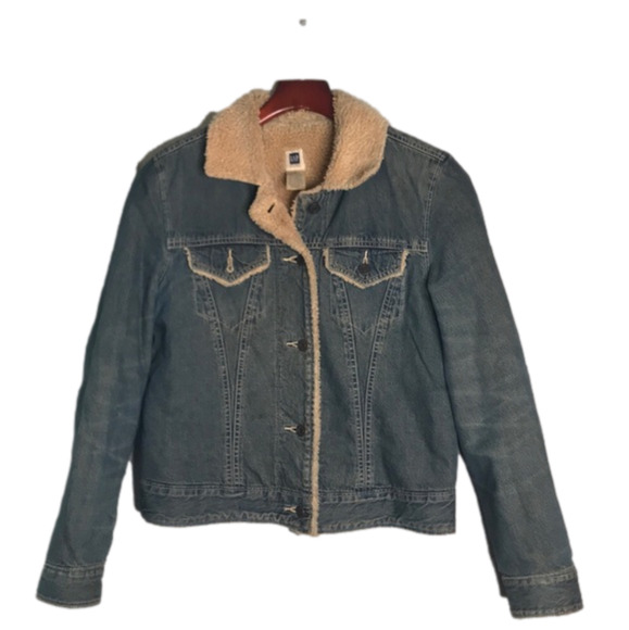 Vintage Gap Factory Store Faux Sherling Lined Trucker Jean Jacket - Picture 1 of 6